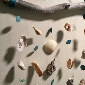 Wind chimes driftwood and seashell Aqua beads